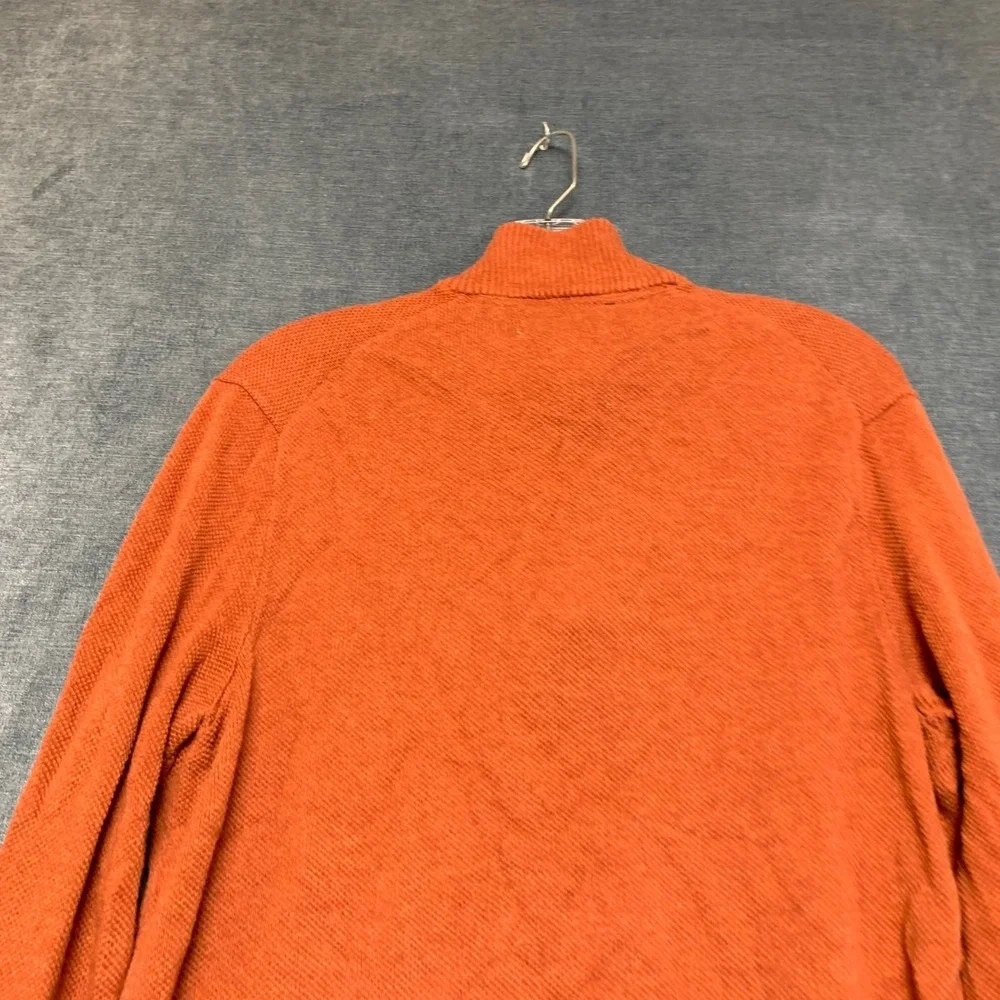 Club Room Sweater Mens Large Orange Cotton Ribbed Hem Quarter Zip Mock Neck